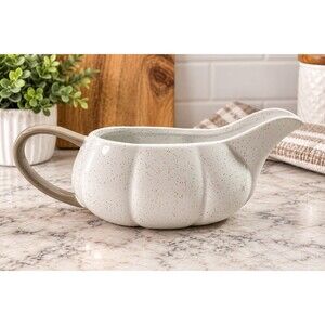 Artisan Collection 10 Strawberry Street White Speckled Ceramic Gravy Boat 9"